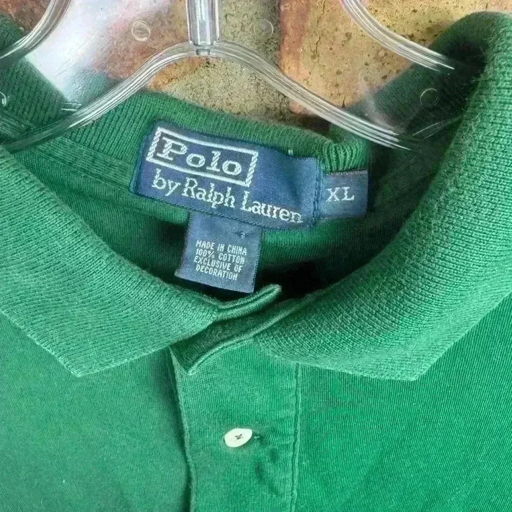 Ralph Lauren Men's Polo Long Sleeve Shirt, Green Size XL, Orange Logo